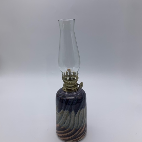 Susan Balentine Stoneware Studio Art Pottery Cylinder Oil Lamp W/ Globe Signed - Picture 3 of 10